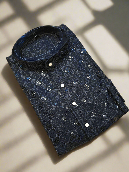 Men's Lucknowi Resham Sequins Kurta - Traditional Embroidered Ethnic Wear